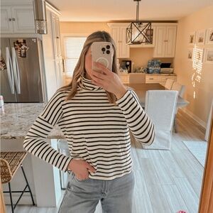 Madewell Striped Turtleneck Sweater Cream Navy Size Small